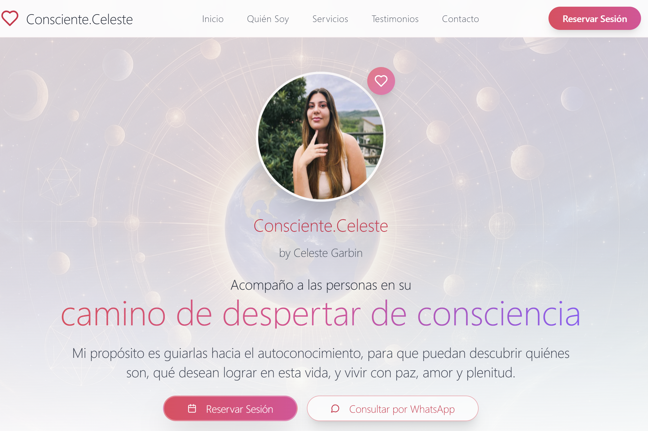 Captura de pantalla del sitio web Consciente.Celeste